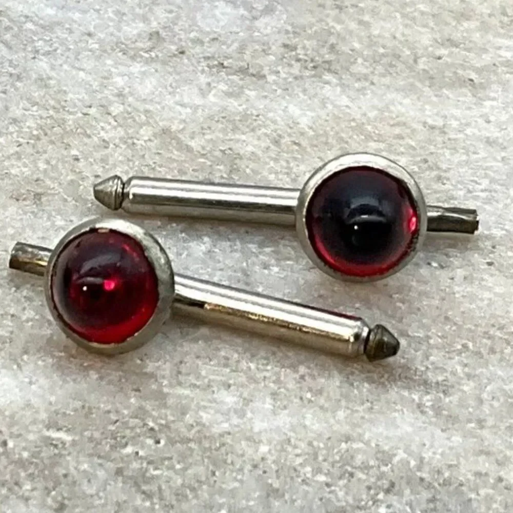Vintage Red Cabochon Silver Spring Toggle Clasp Cufflinks Gorgeous